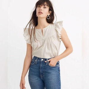 Madewell Petite Ruffle-Sleeve Bib Top in Metallic Stripe Size S